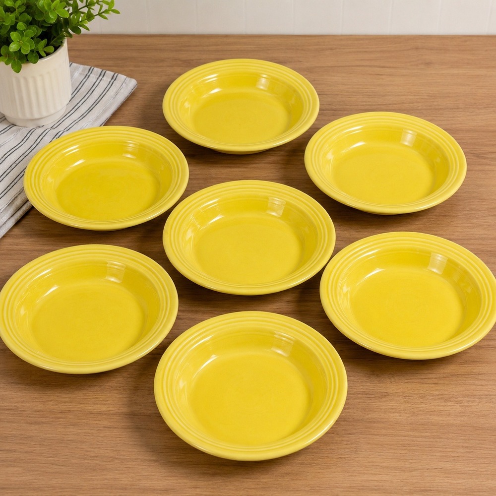 Fiesta Homer Laughlin Sunflower Yellow Rimmed 9 inch Soup Bowls Set of 7